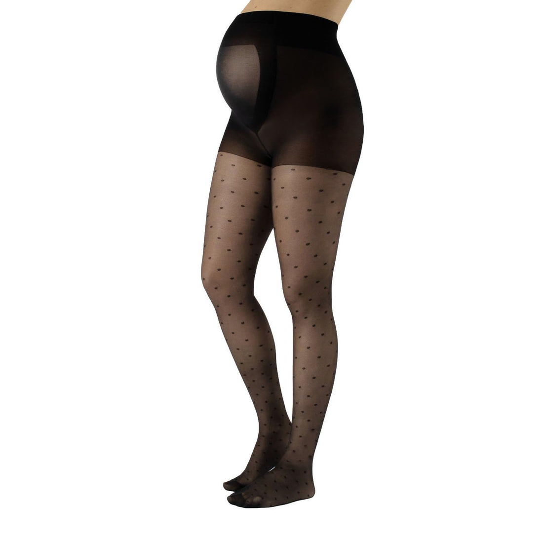 Maternity Pantyhose with Polka Dots - Sheer Black Pregnancy Tights for Women