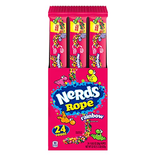 Nerds Rope Candy Pack of 24, Rainbow Colorful Sugar Treats Variety.