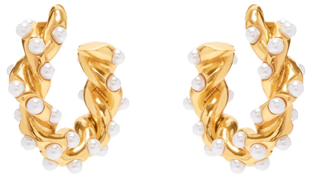 Oscar de la Renta, Small Rope Pearl Hoop Earrings.