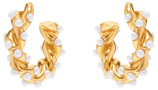 Oscar de la Renta, Small Rope Pearl Hoop Earrings.