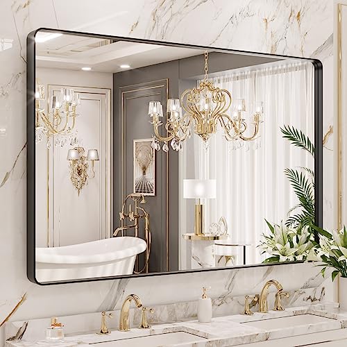 Large Black Metal Framed Bathroom Mirror for Wall - Farmhouse Style Vanity Mirror