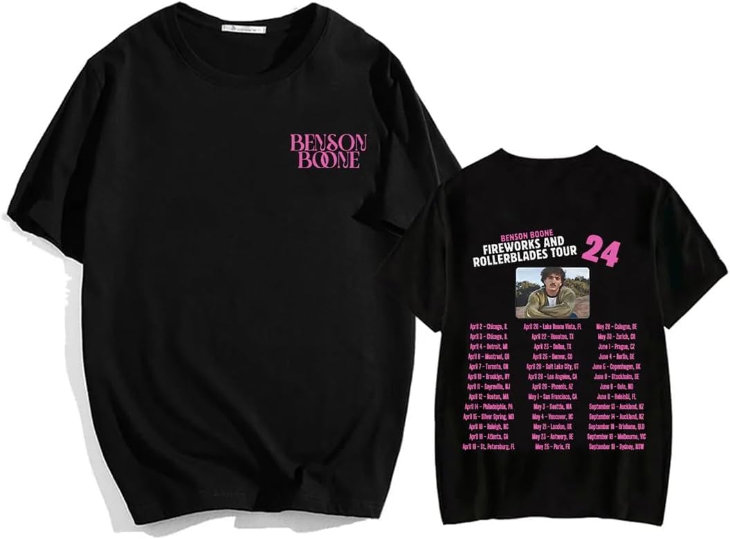 Benson Boone Merch Shirt World Tour T-shirt 2024 Short Sleeve Women Men Hip Hop TOPS TEES Round ...