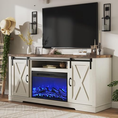 Fireplace TV Stand with Sliding Barn Door