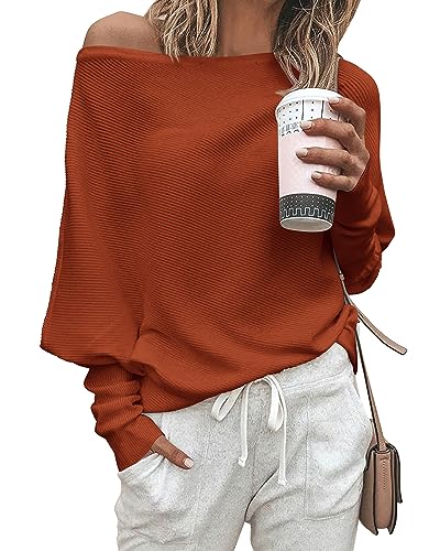 Zenlonr Women's Fall Sweaters 2025 Casual Long Batwing Sleeve Loose Off Shoulder Knit Pullovers ...