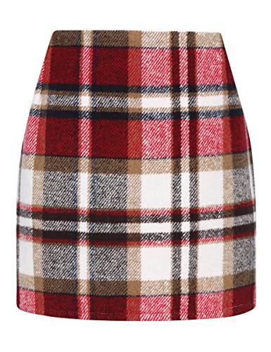 Womens High-Waisted Plaid Mini Bodycon Pencil Wool Skirt Dress