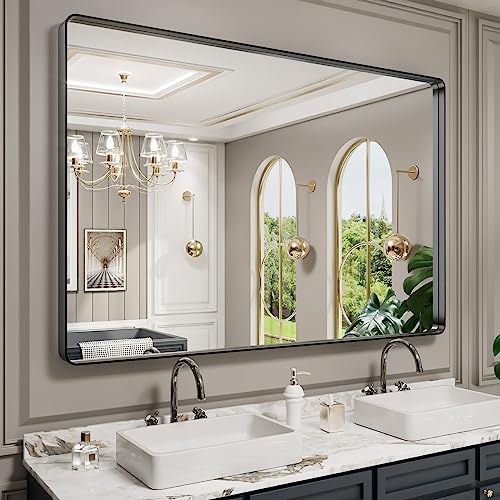 Large Black Metal Framed Bathroom Mirror for Wall, Farmhouse Style.