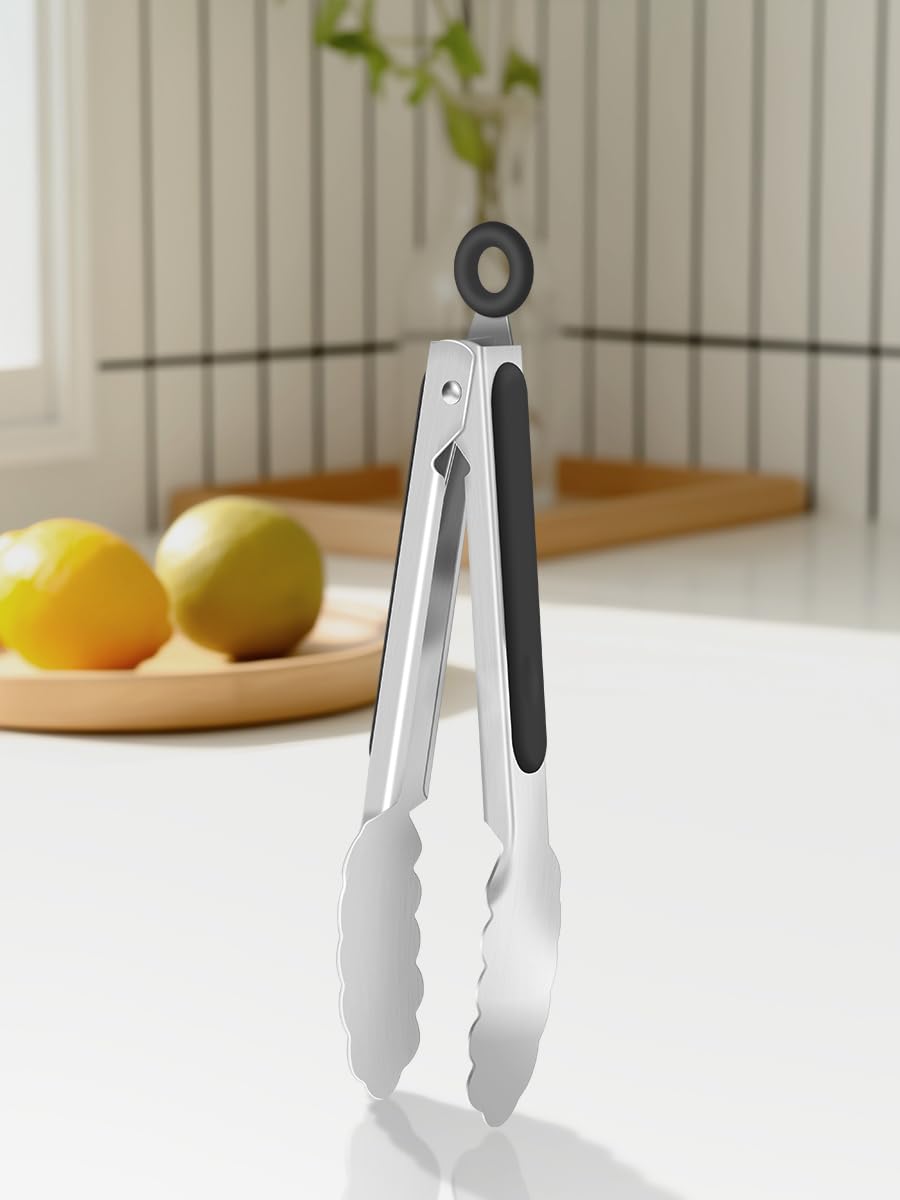 Stainless Steel Locking Kitchen Tongs with Non-Slip Grip