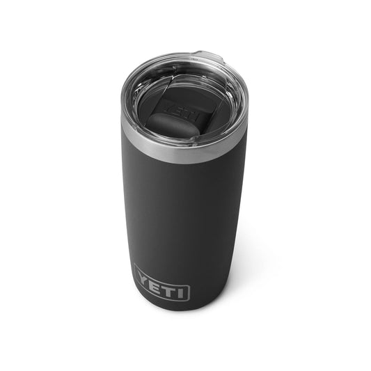 High-Insulated Stainless Steel Tumbler with Secure Lid by YETI Products.