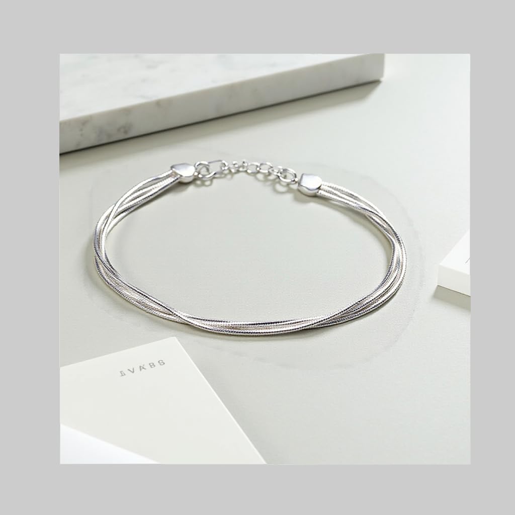 Sterling Silver Heart Beaded Bracelet for Women