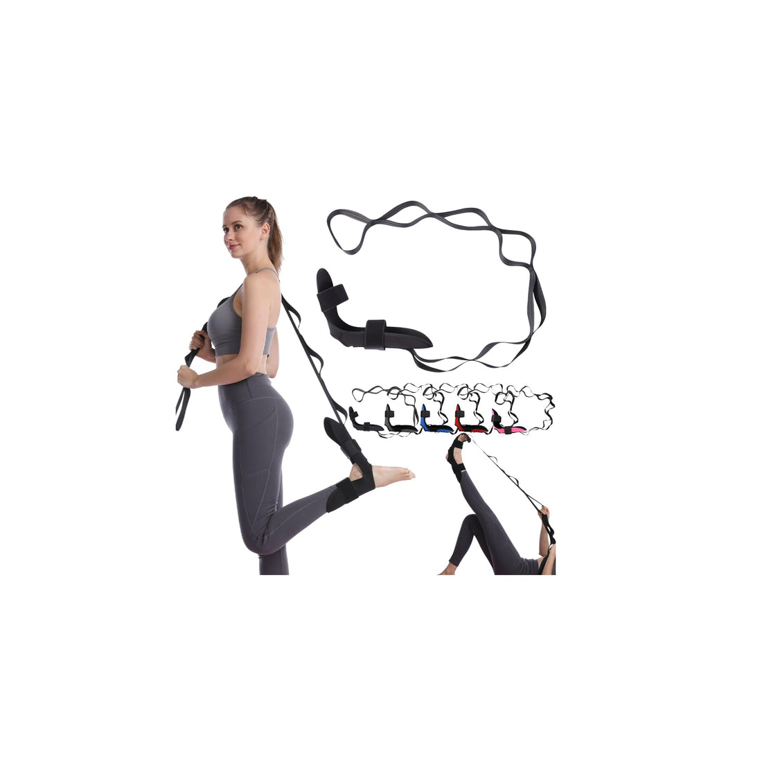 Calf Stretching Strap with Foot Loop and Detachable Fascia Stretcher.