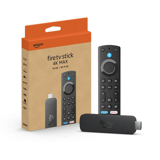 Amazon Fire TV Stick 4K Max Streaming Device Details Supports Wi-Fi 6E and free live TV streaming.