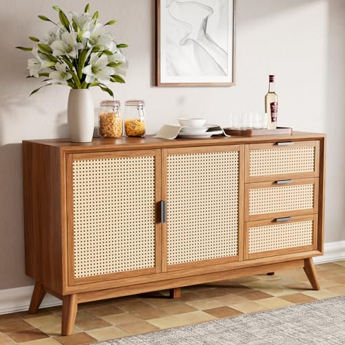 Rattan Buffet Sideboard with Drawers and Doors