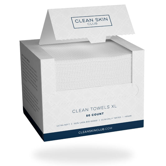 Clean Skin Club Clean Towels XL™, 100% USDA Biobased Face Towel, Disposable Face Towelette, Makeup Remover Dry Wipes, ...
