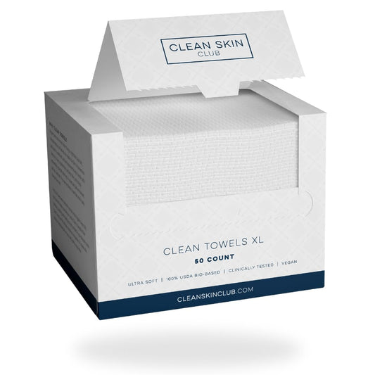 Clean Skin Club Clean Towels XL™, 100% USDA Biobased Face Towel, Disposable Face Towelette, Makeup...