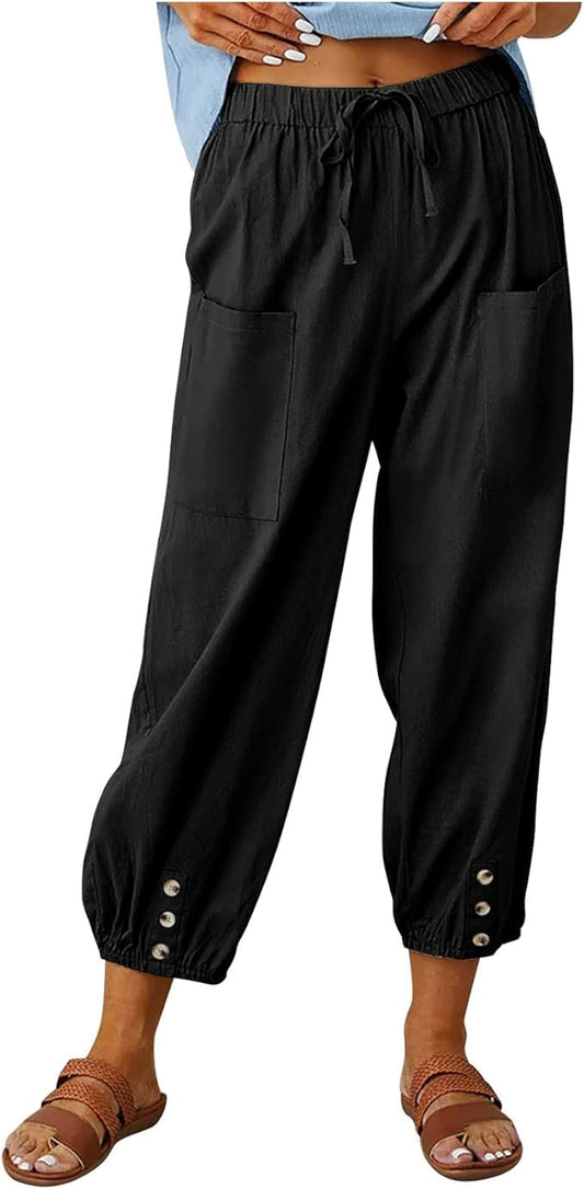Lounge Pants for Women: Loose Fit Flax Ankle Tapered Pants.