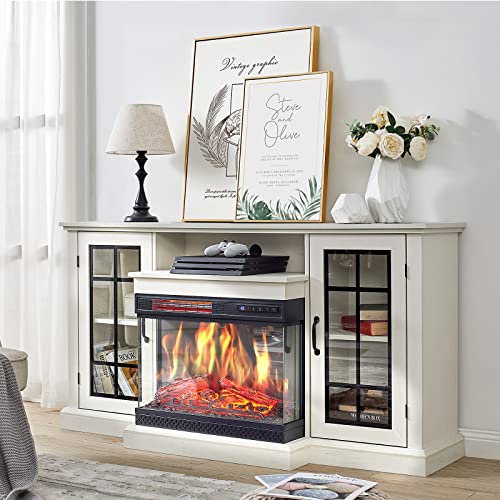 3-Sided Glass Fireplace TV Stand for 65'' TVs with 12 Color Media Console Table