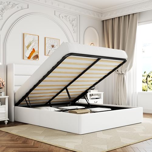 Velvet Lift Up Storage Bed with Wingback Headboard