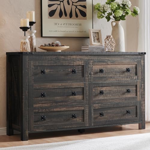 Rustic Farmhouse 6-Drawer Dresser for Bedroom Storage