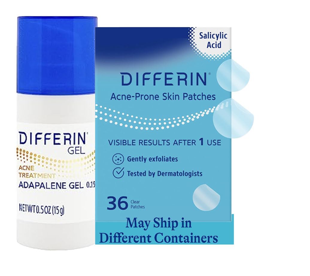 Differin Acne Treatment Gel and Differin Patch Set: 36 Power Patches, 18 large and 18 small patche...