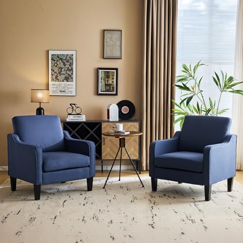 Modern Accent Chairs Set of 2 - Blue Comfy Armchairs for Living Room