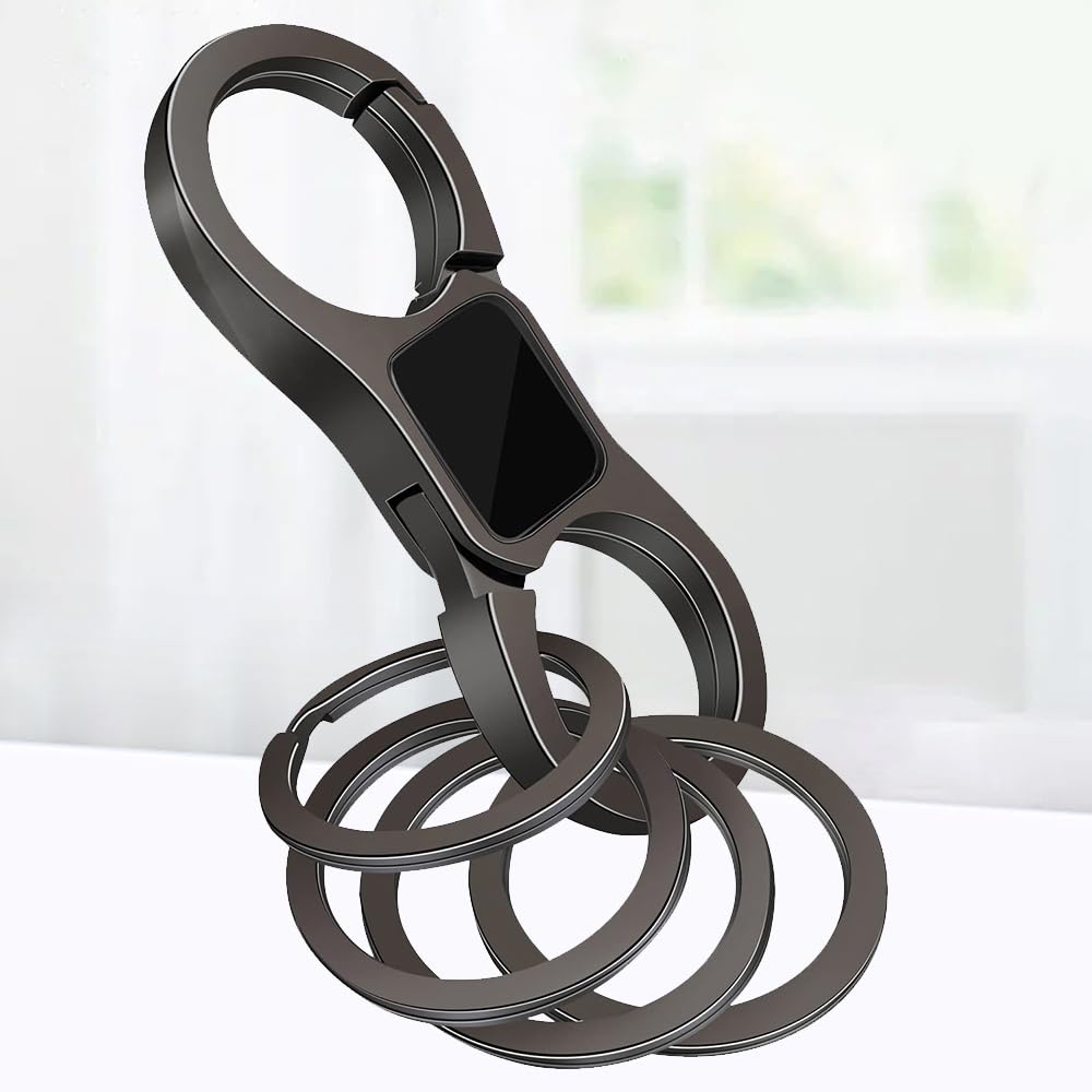 Heavy-Duty Gunmetal Keychain Organizer with 4 Key Rings for Men and Women