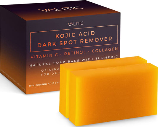 VALITIC Kojic Acid Dark Spot Remover Soap Bars with Vitamin C, Retinol, Collagen, Turmeric - Original Japanese Complex ...