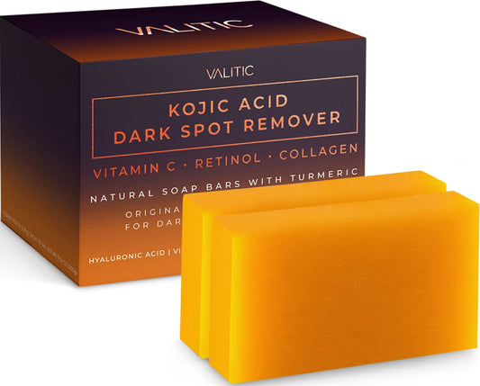 VALITIC Kojic Acid Dark Spot Remover Soap Bars with Vitamin C, Retinol, Collagen, Turmeric - ...