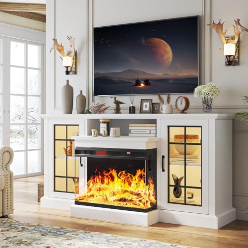 TV Stand for 65 Inch TVs with Glass Doors