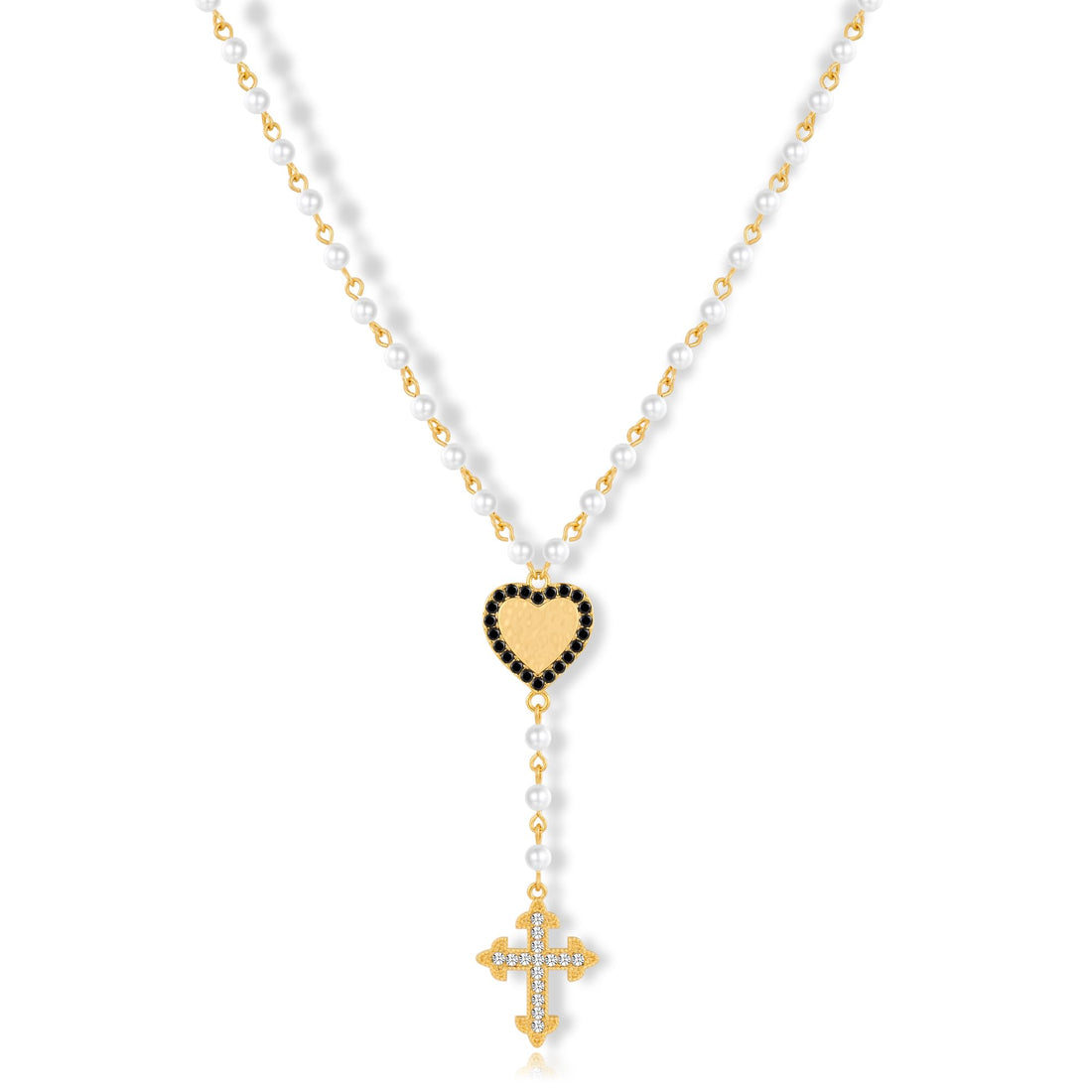 Rosary Heart Cross Pearl Necklaces for Women