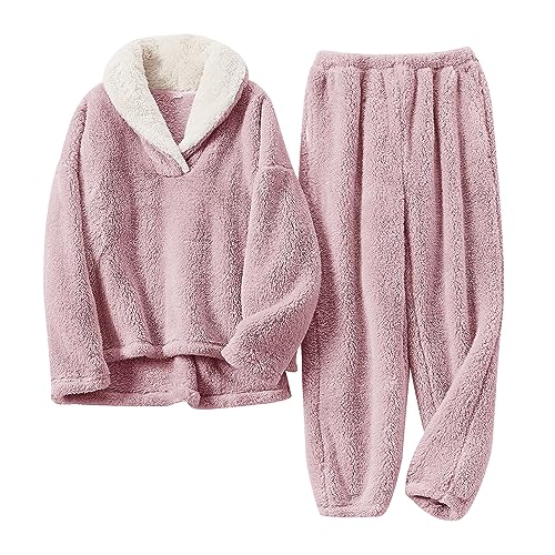 Fluffy Pajamas Set for Women: Soft Fleece Loungewear for Winter Sleepwear.