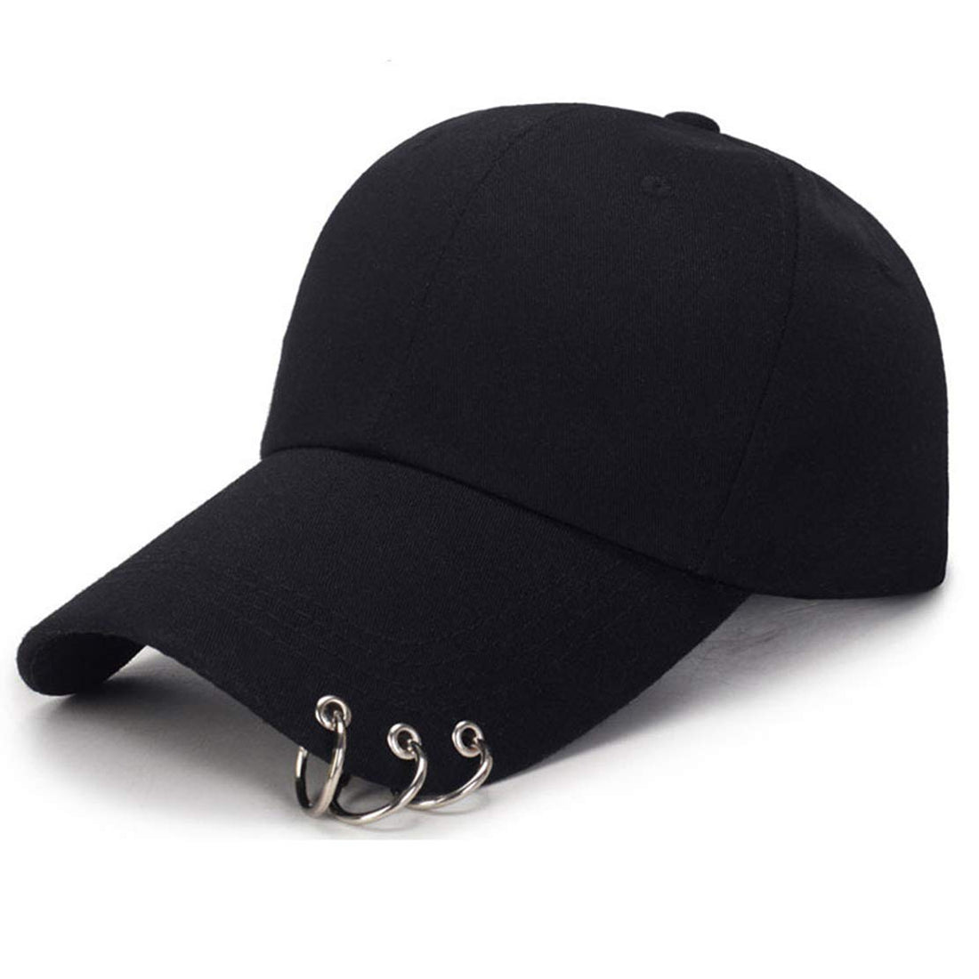 Suga-Style Snapback Baseball Cap with Black Iron Ring Embellishment Details.