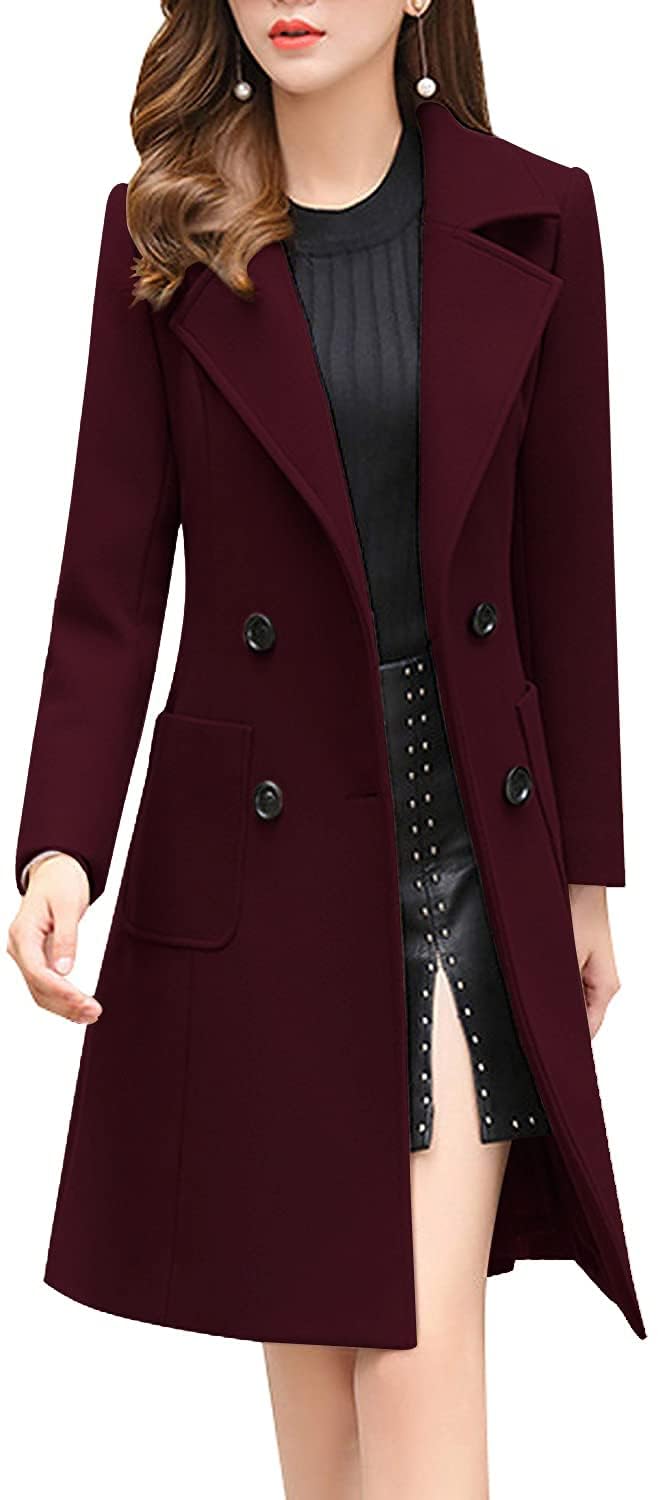 Elegant Women's Double Breasted Wool Blend Overcoat