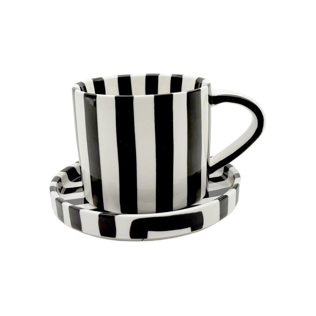European Striped Dot Espresso Cups and Saucers Set