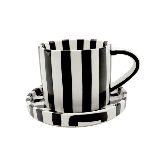 European Striped Dot Espresso Cups and Saucers Set