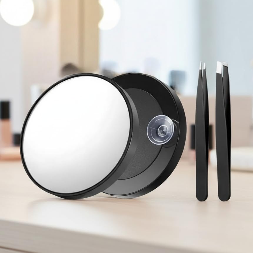 30X Magnifying Makeup Mirror with Suction Cup and Tweezers