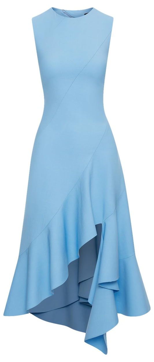 Oscar de la Renta, Asymmetrical Hem Wool Dress.