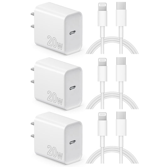 iPhone Charger Fast Charging USB C Charger Block 3-Pack 20W Fast Charger 6FT USB C Cable iPhone Charger Cord with ...