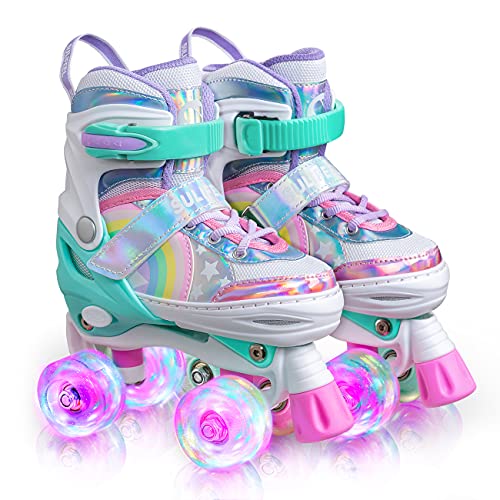 Vibrant Rainbow Roller Skates for Kids with Adjustable Fit