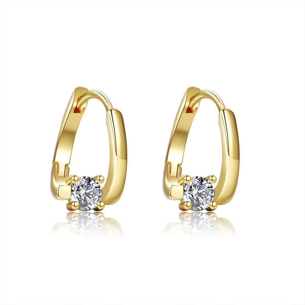 14K Gold Plated Diamond Hoop Earrings with Cubic Zirconia
