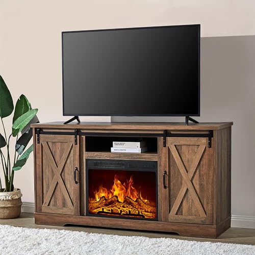 Rustic Fireplace TV Stand for 65 inch TVs