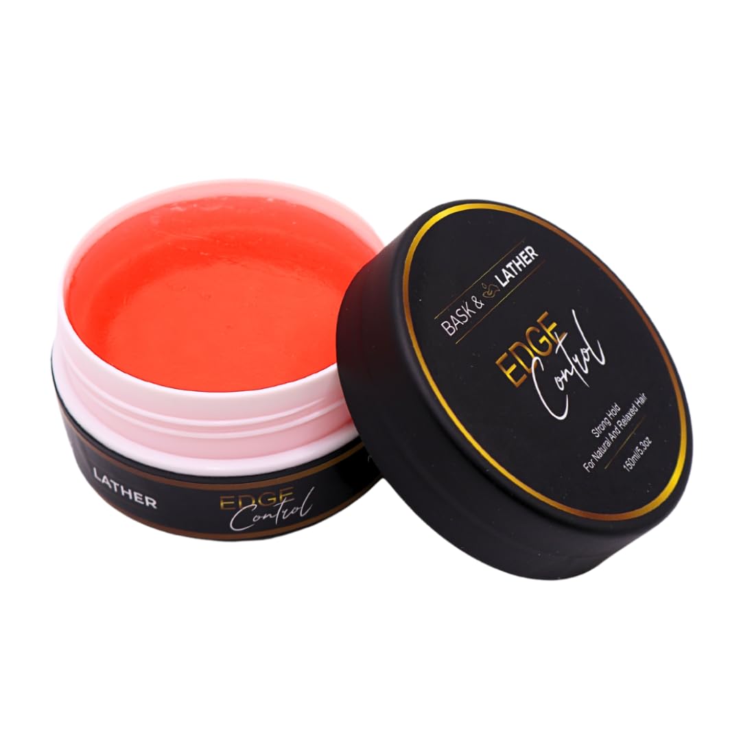 BASK ⁘ LATHER Strong Hold Edge Control Gel with Castor Oil, Non-Greasy, Non-Flaking, No White Cast...