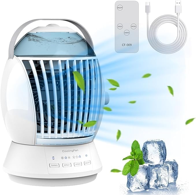 Portable Air Conditioners Fan, 45° Oscillation, 3 Speeds, Small Mini Ac Unit for Bedroom - Air Cooler for Room - Car Ac ...