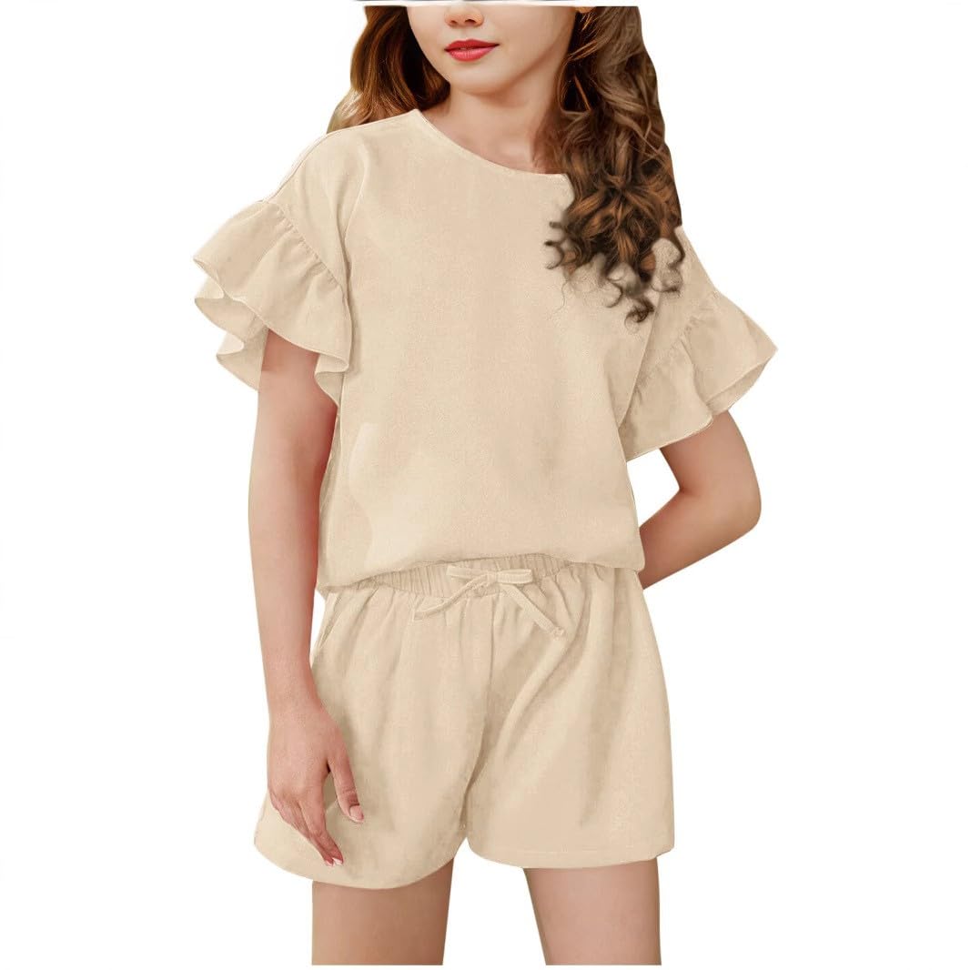 Girls' Lightweight Summer Clothing Set with Ruffle Sleeve Top