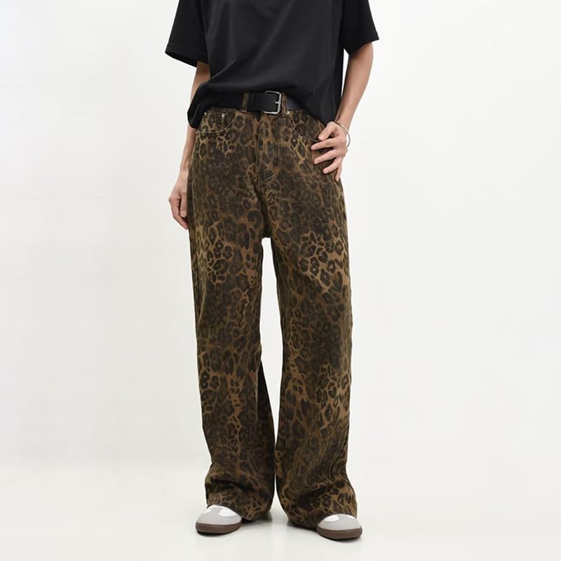 Women's Tan Leopard Wide Leg Jeans