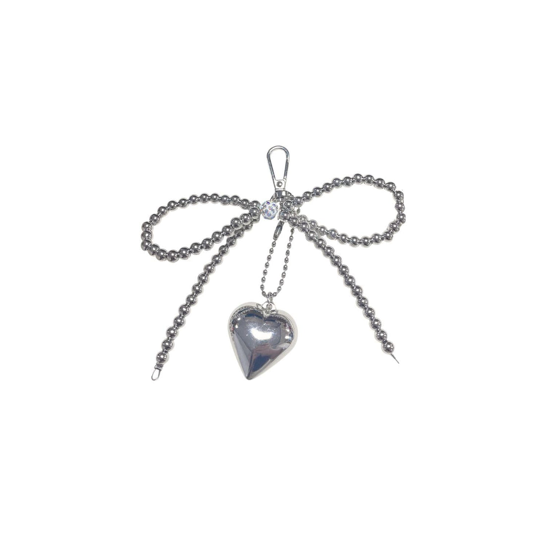 Pearl Bow Keychain with Heart Shaped Details