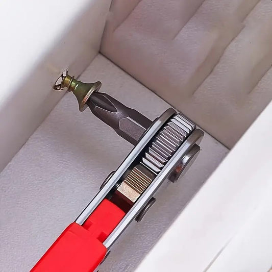 Red Steel Multifunctional Screwdriver Tool with Ratchet