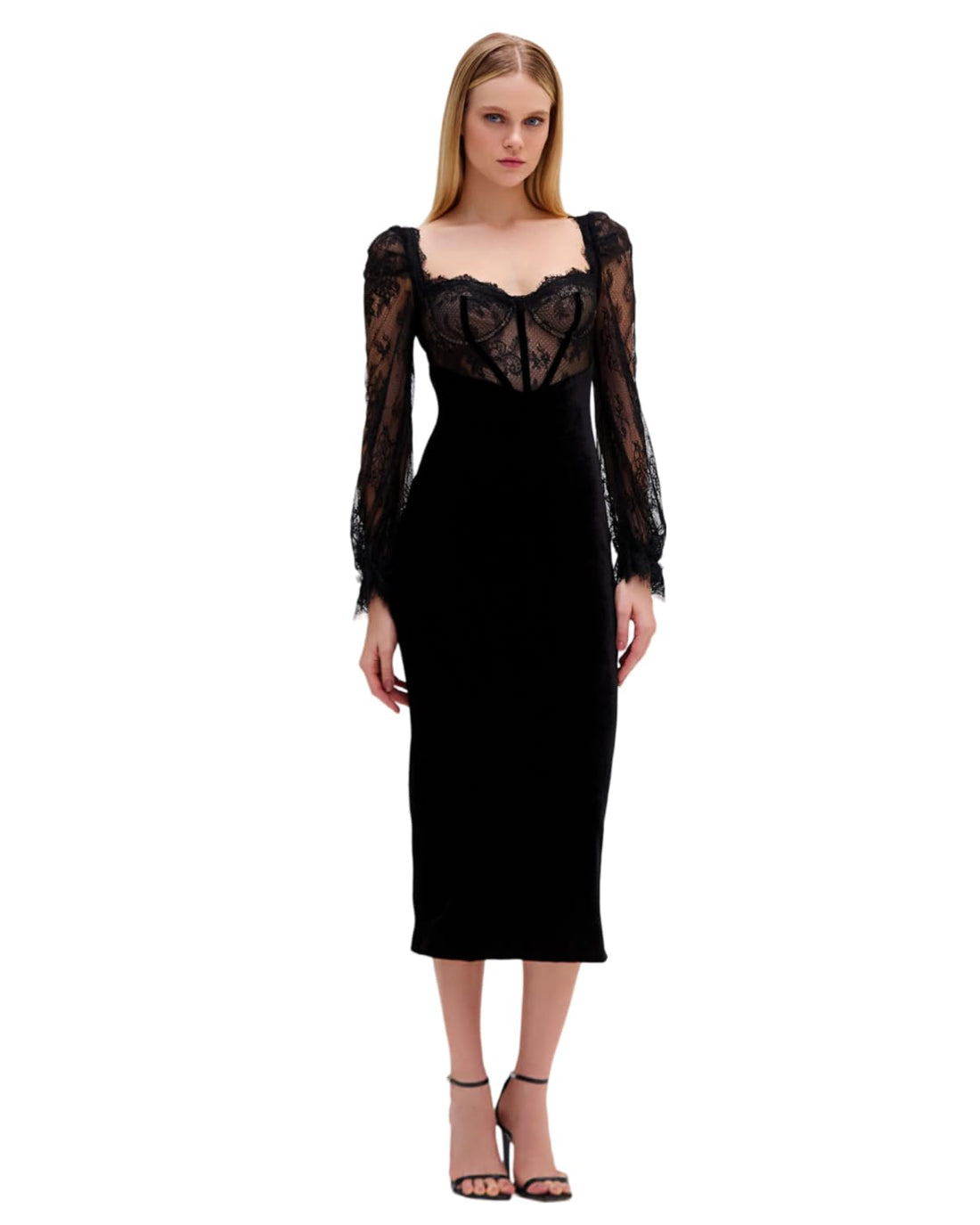 PATBO Lace and Velvet Midi Dress
