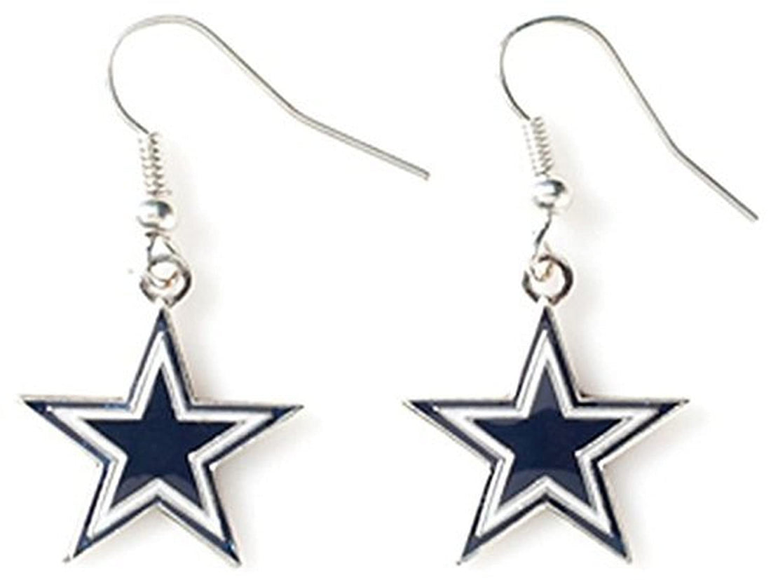 Aminco NFL Dallas Cowboys Logo Dangler Earrings , Silver, Size 2.5.