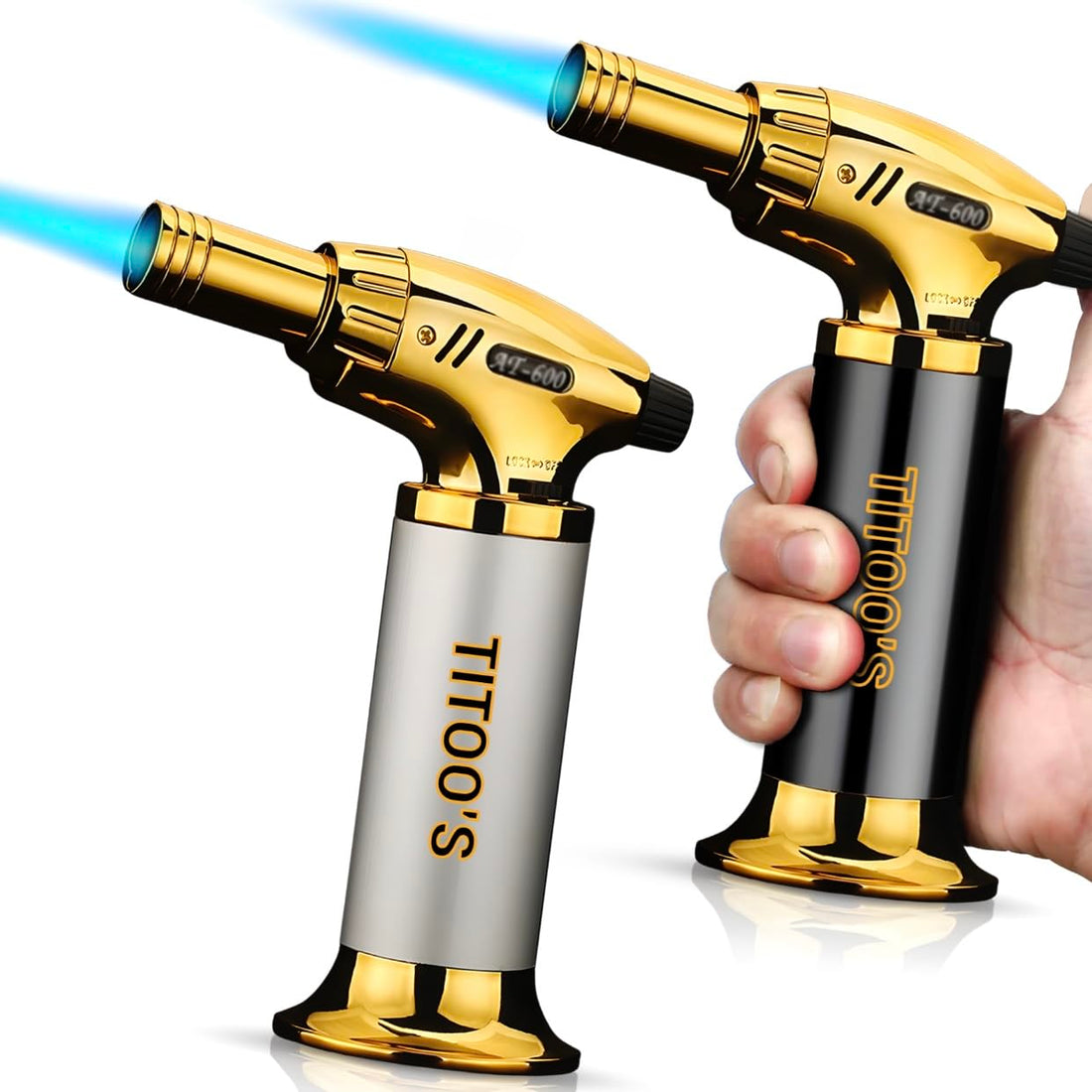 Dual-Pack Adjustable Flame Refillable Gas Torch for Cooking