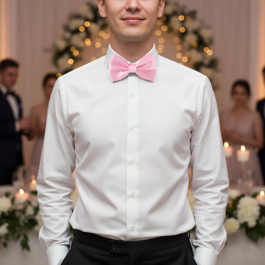 Mens Bow Tie Pre Tied Adjustable Formal Tuxedo Bowtie Clip On Classic Dress Accessory For Men(Pink).